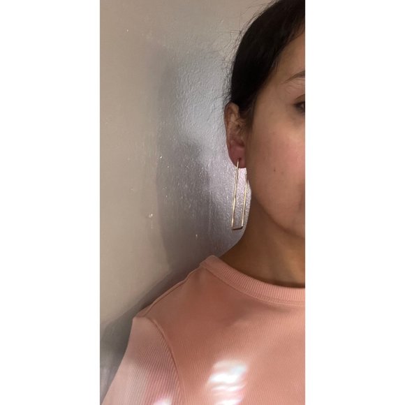 Large gold hoop earrings big chunky square rectangle  gold hoop earrings - Picture 6 of 8